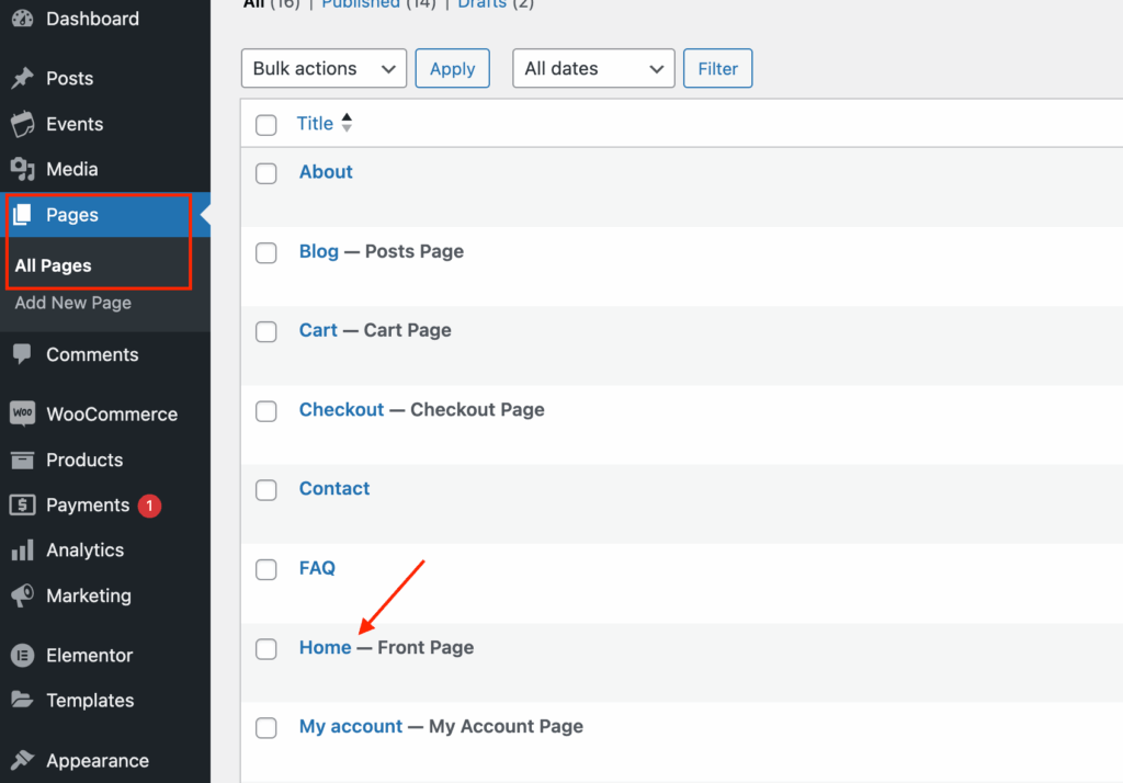 WordPress Dashboard All Pages