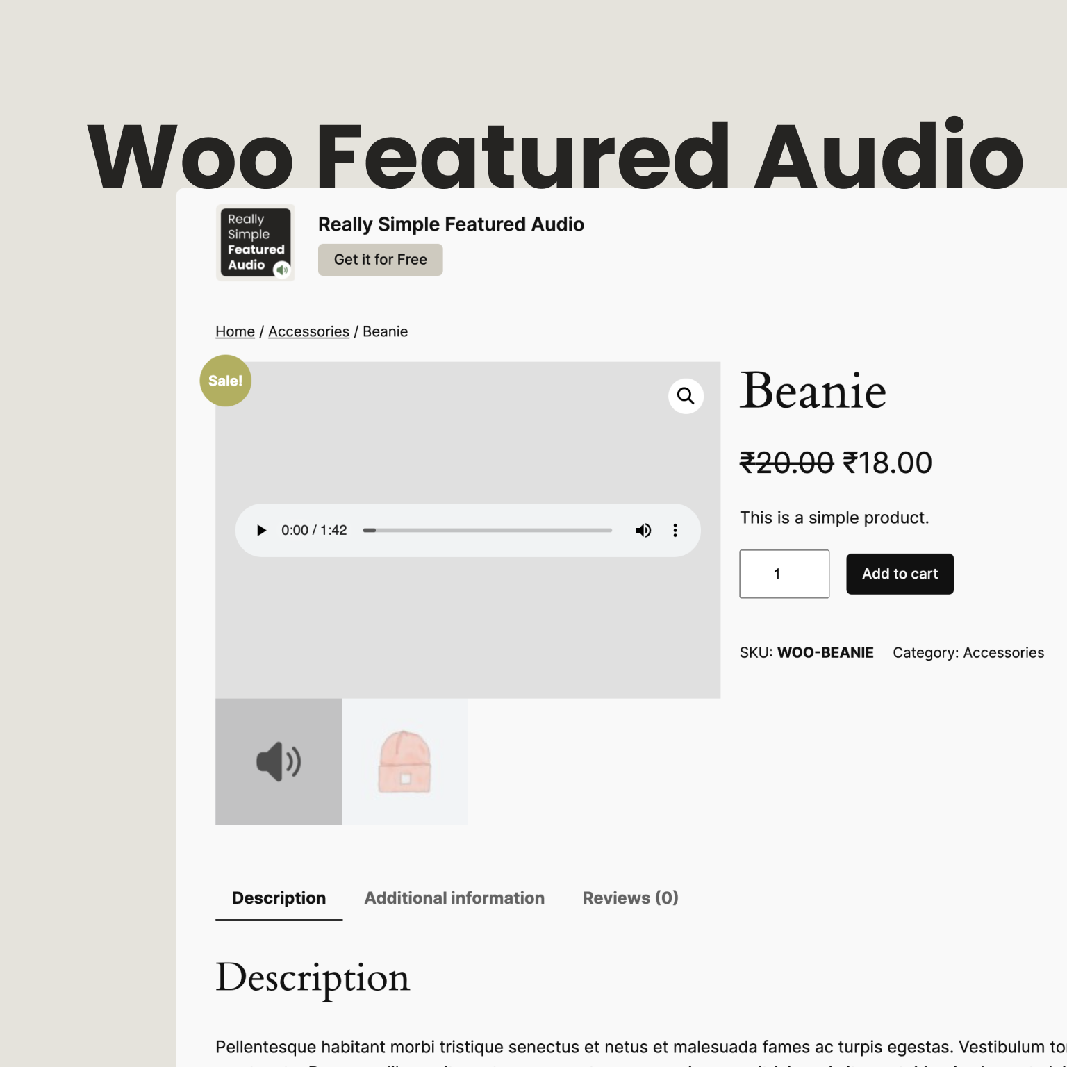 Audio player in a WooCommerce single product gallery